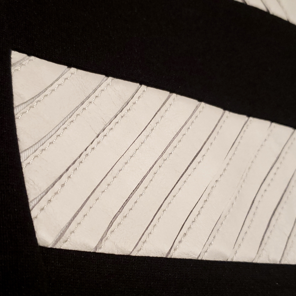 MY TRIBE New SKIRT Genuine Leather Strip Panel Pencil Black White Women's L - Picture 13 of 13